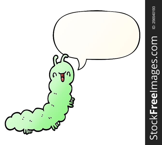 Cartoon Caterpillar And Speech Bubble In Smooth Gradient Style