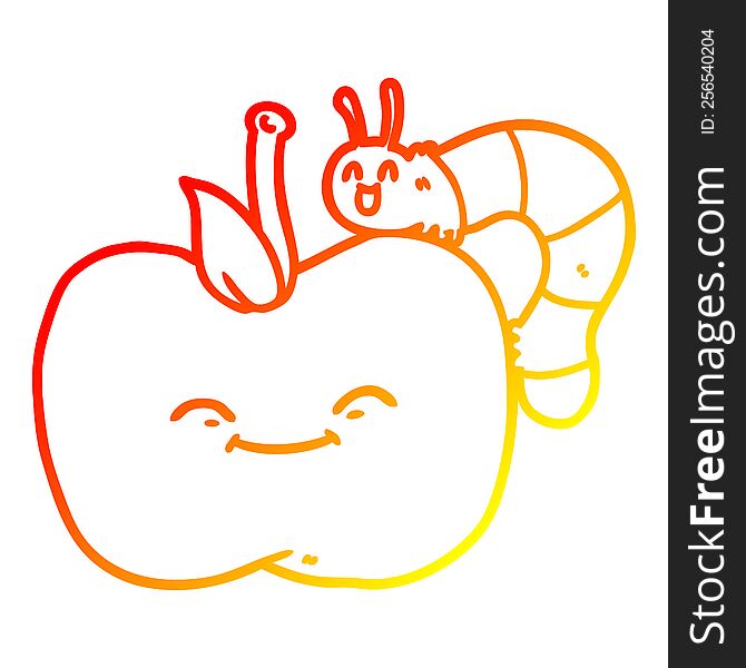 Warm Gradient Line Drawing Cartoon Apple And Bug