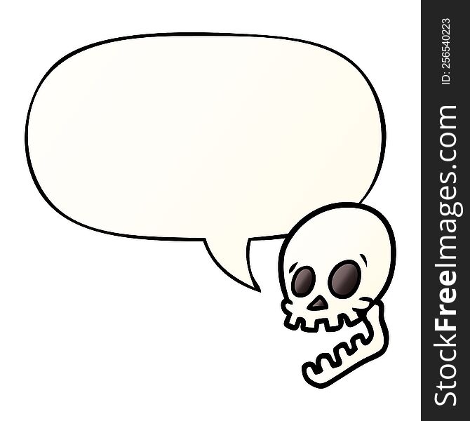 laughing skull cartoon with speech bubble in smooth gradient style