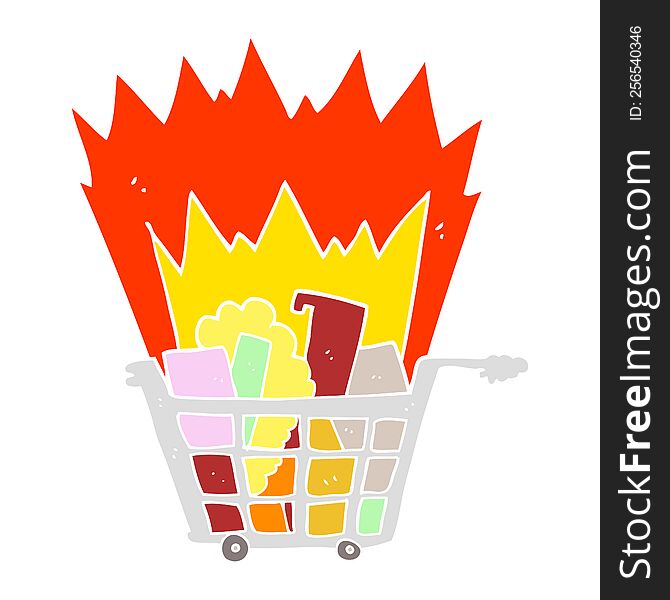 flat color illustration of shopping trolley. flat color illustration of shopping trolley