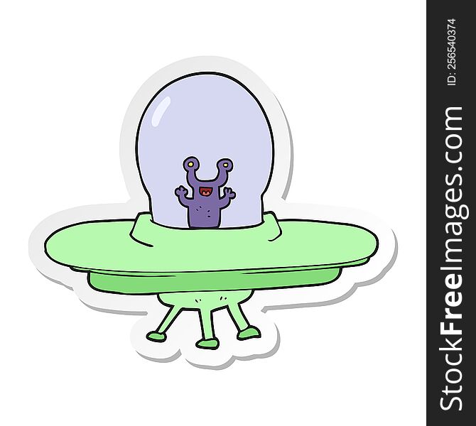 Sticker Of A Cartoon Alien Spaceship