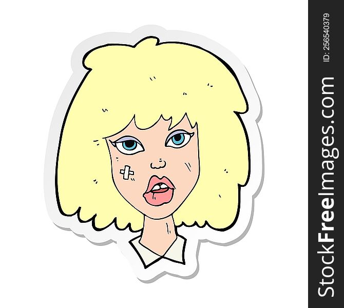 Sticker Of A Cartoon Woman With Bruised Face