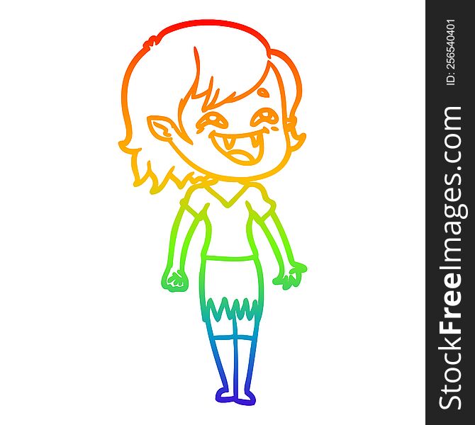 Rainbow Gradient Line Drawing Cartoon Laughing Vampire Girl