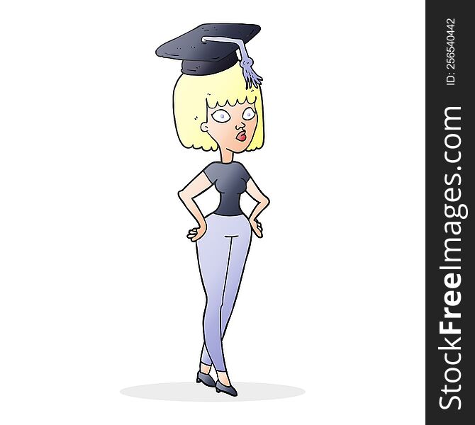 Cartoon Woman With Graduation Cap