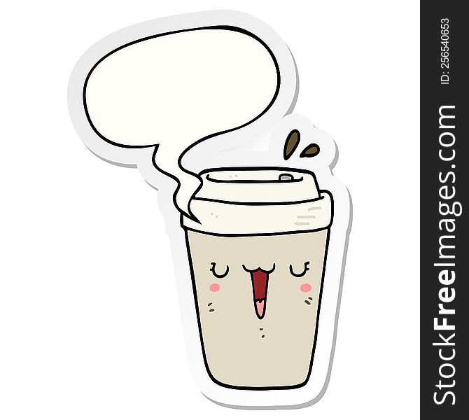 Cartoon Coffee Cup And Speech Bubble Sticker