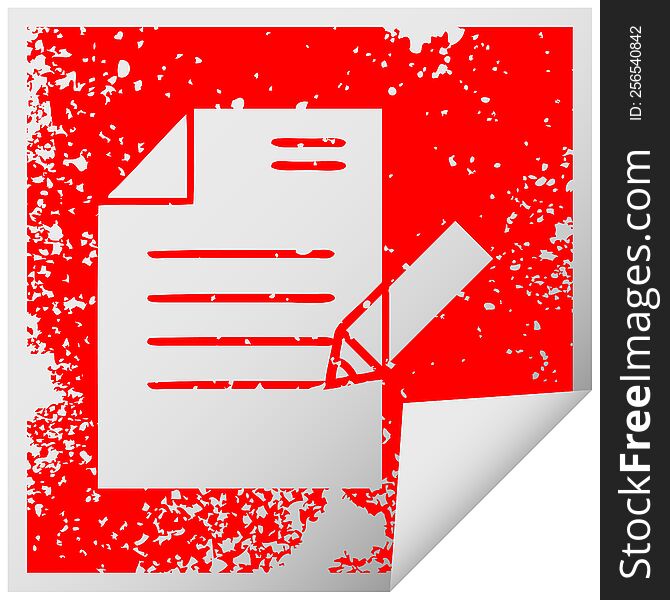 distressed square peeling sticker symbol of a of writing a document