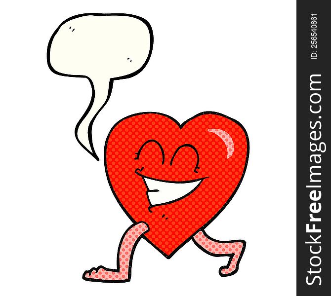 freehand drawn comic book speech bubble cartoon walking heart