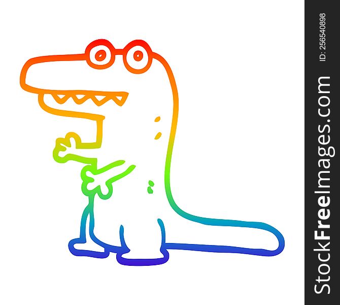 Rainbow Gradient Line Drawing Cartoon Crazy Alligator