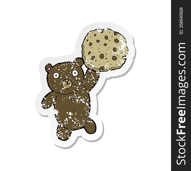 Retro Distressed Sticker Of A Bear With Cookie