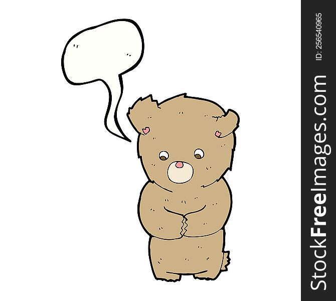 Cartoon Shy Teddy Bear With Speech Bubble