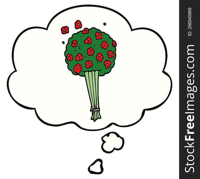 cartoon bunch of flowers with thought bubble. cartoon bunch of flowers with thought bubble