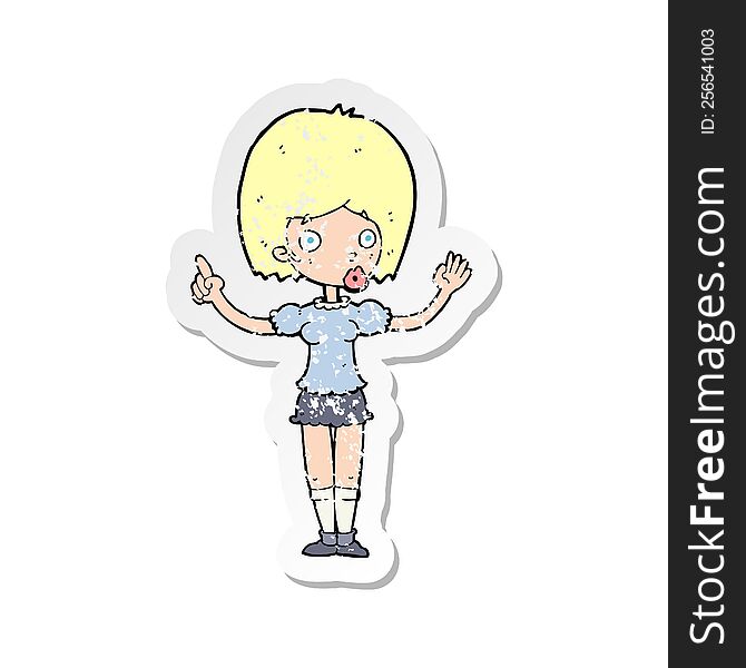 Retro Distressed Sticker Of A Cartoon Woman Explaining Her Point