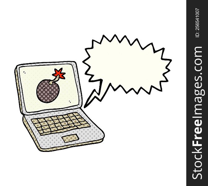 Comic Book Speech Bubble Cartoon Laptop Computer With Error Screen