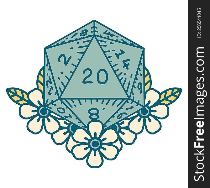 iconic tattoo style image of a d20. iconic tattoo style image of a d20