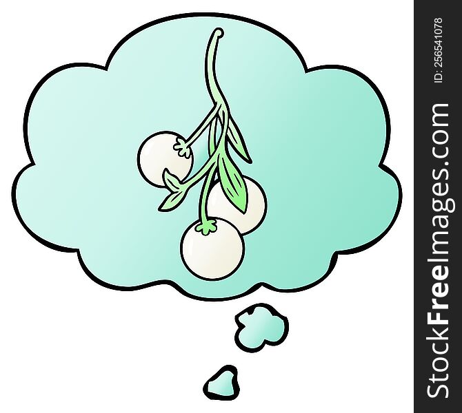 cartoon mistletoe with thought bubble in smooth gradient style