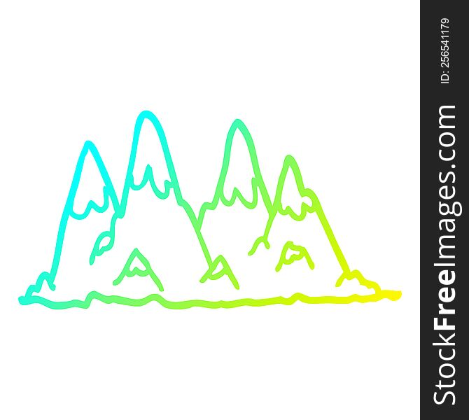 cold gradient line drawing of a cartoon mountain range