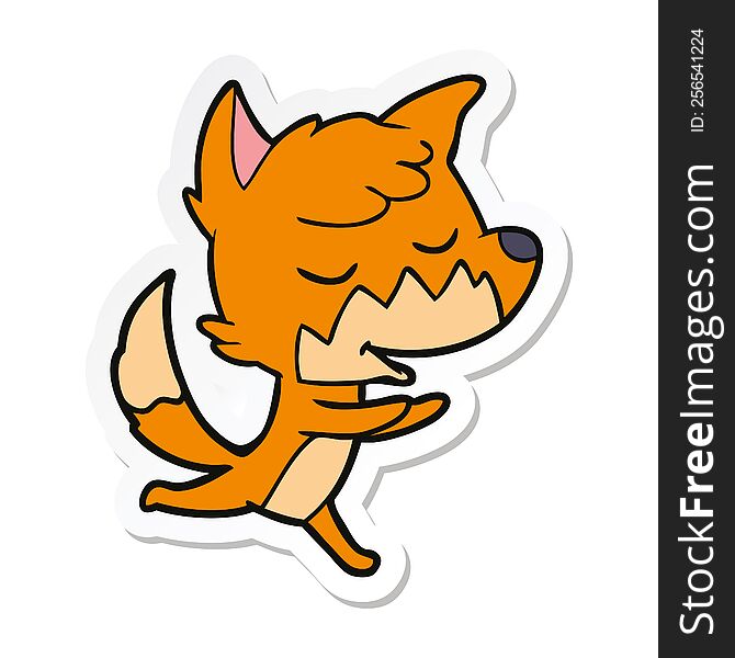 Sticker Of A Friendly Cartoon Fox Running