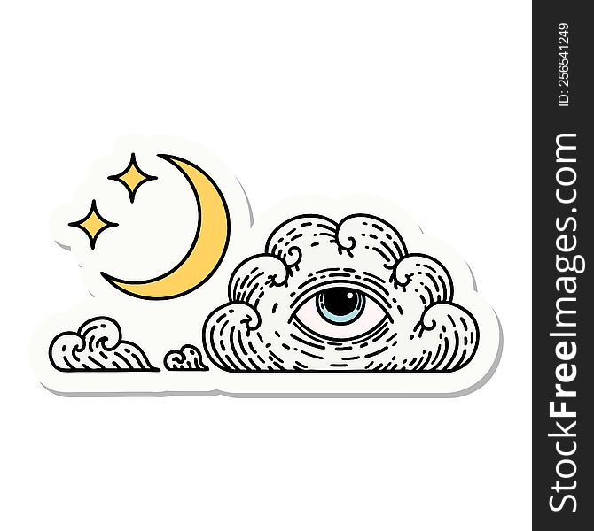 sticker of tattoo in traditional style of moon stars and cloud. sticker of tattoo in traditional style of moon stars and cloud
