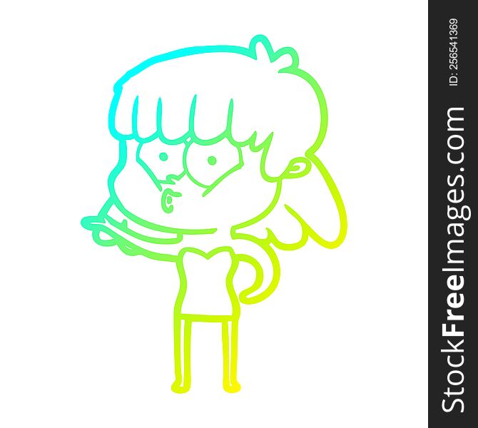 Cold Gradient Line Drawing Cartoon Whistling Girl