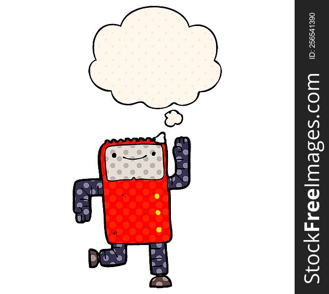 Cartoon Robot And Thought Bubble In Comic Book Style