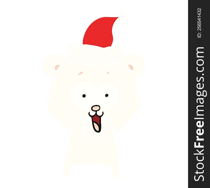 excited teddy bear hand drawn flat color illustration of a wearing santa hat