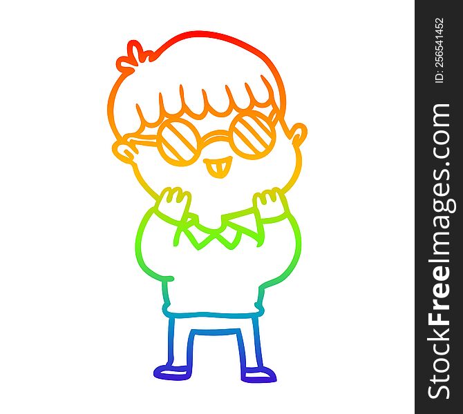 Rainbow Gradient Line Drawing Cartoon Boy Wearing Spectacles