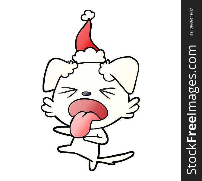 hand drawn gradient cartoon of a disgusted dog wearing santa hat