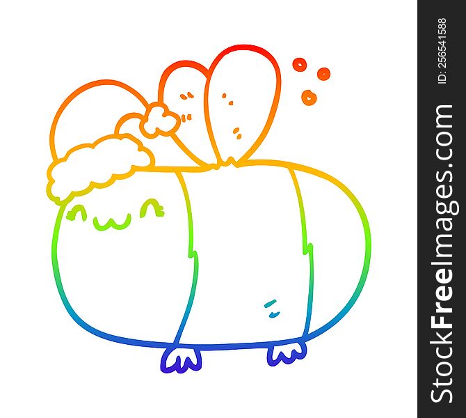 rainbow gradient line drawing of a cartoon christmas bee