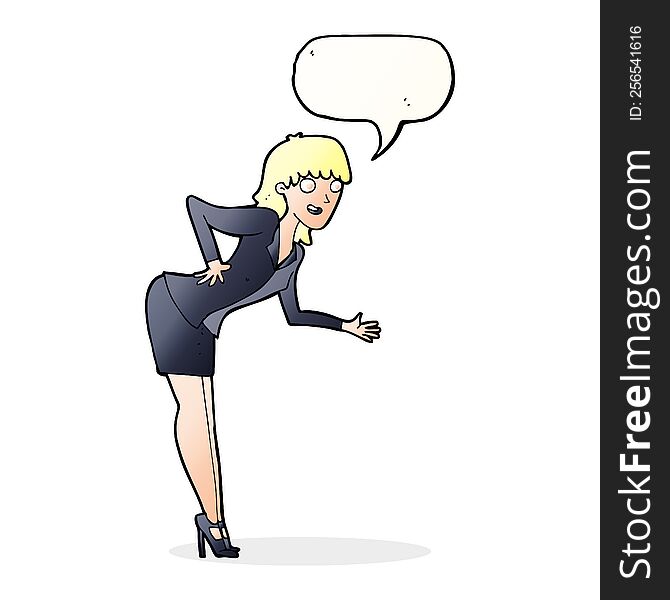 cartoon businesswoman explaining with speech bubble