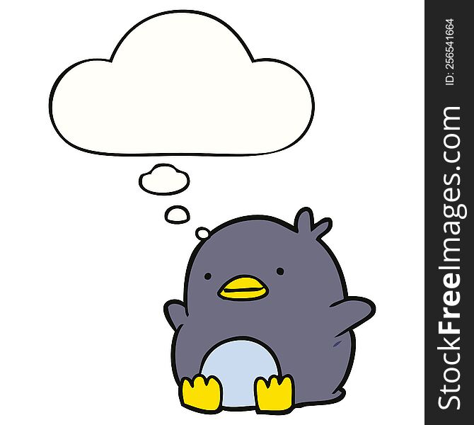 cute cartoon penguin with thought bubble. cute cartoon penguin with thought bubble