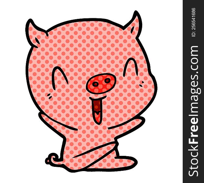 happy cartoon sitting pig. happy cartoon sitting pig