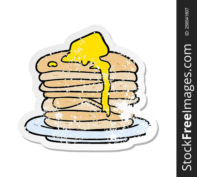 distressed sticker of a cartoon stack of pancakes