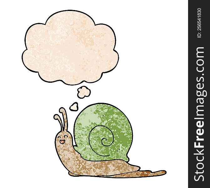 cartoon snail with thought bubble in grunge texture style. cartoon snail with thought bubble in grunge texture style