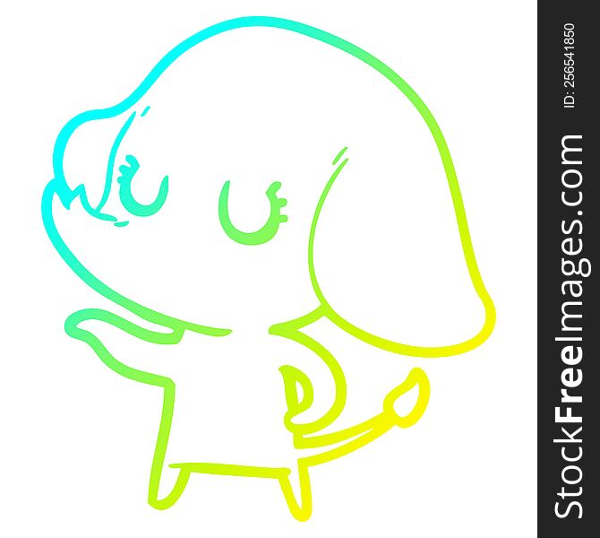 cold gradient line drawing of a cute cartoon elephant