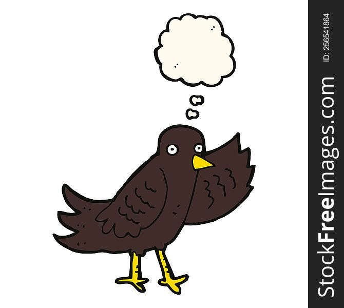 Cartoon Waving Bird With Thought Bubble