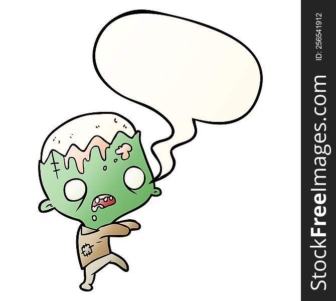 Cute Cartoon Zombie And Speech Bubble In Smooth Gradient Style