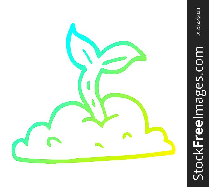 cold gradient line drawing of a cartoon growing seedling