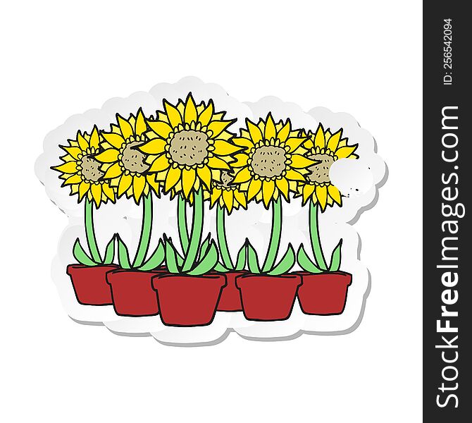 Retro Distressed Sticker Of A Cartoon Sunflowers