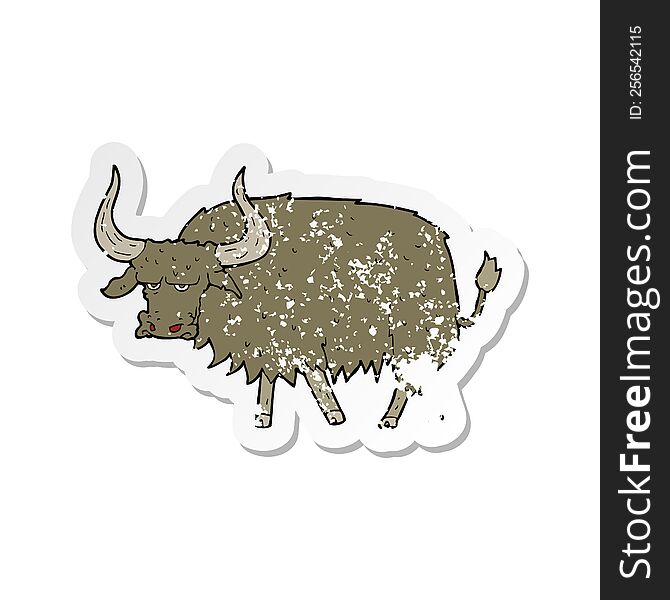 retro distressed sticker of a cartoon annoyed hairy cow