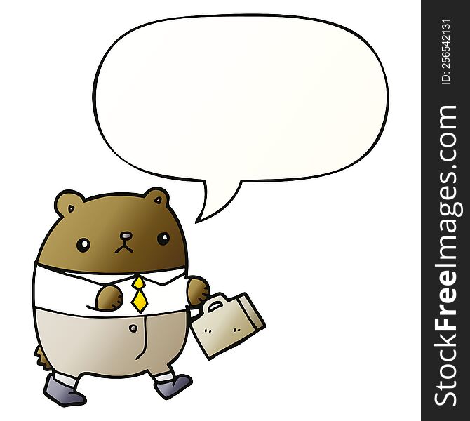 cartoon bear in work clothes with speech bubble in smooth gradient style