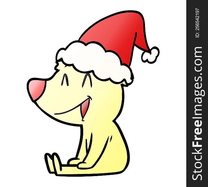 Sitting Bear Gradient Cartoon Of A Wearing Santa Hat