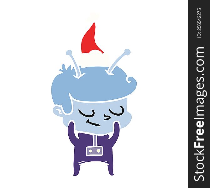 Shy Flat Color Illustration Of A Spaceman Wearing Santa Hat