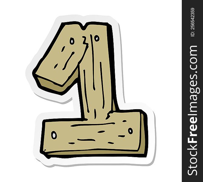 sticker of a cartoon wooden number one
