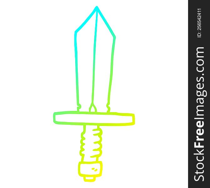 Cold Gradient Line Drawing Cartoon Of An Old Bronze Sword