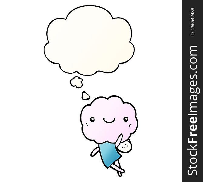 Cute Cloud Head Creature And Thought Bubble In Smooth Gradient Style