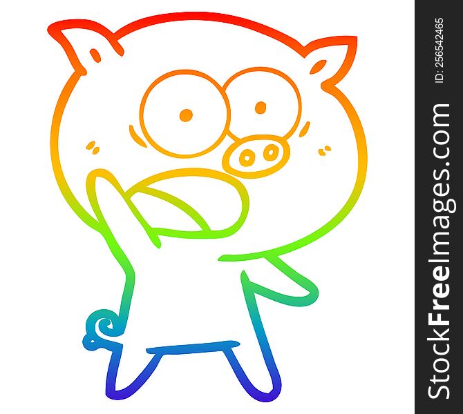 rainbow gradient line drawing of a cartoon pig shouting