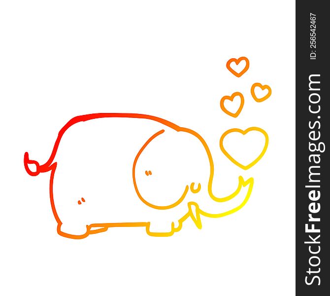 Warm Gradient Line Drawing Cute Cartoon Elephant With Love Hearts