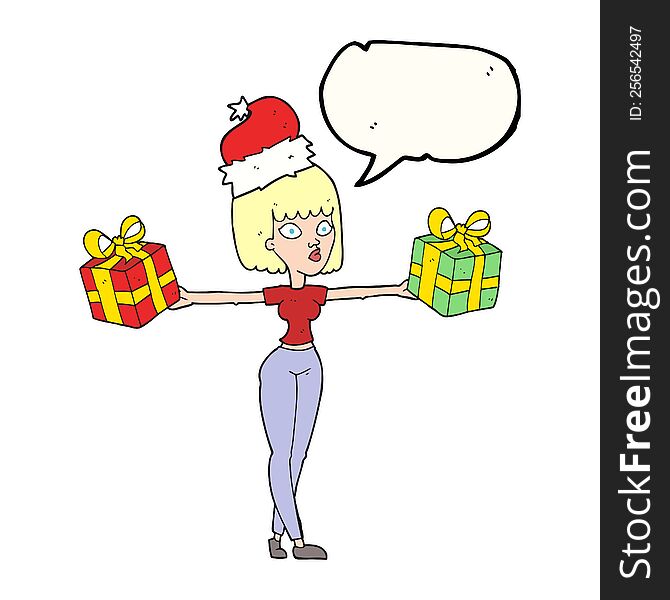 Speech Bubble Cartoon Woman With Xmas Presents