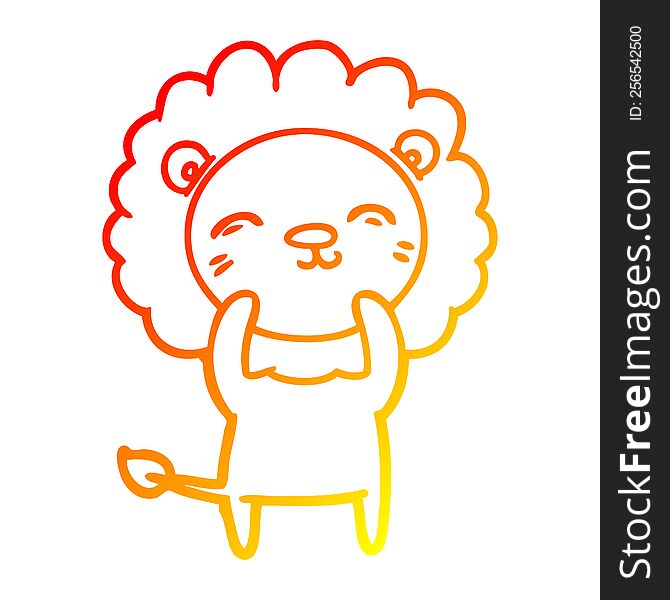 warm gradient line drawing of a cartoon lion