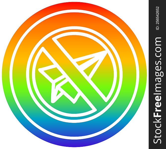 paper plane ban circular icon with rainbow gradient finish. paper plane ban circular icon with rainbow gradient finish